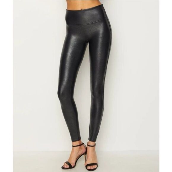 Spanx Power Waistband Faux Leather Pebble Leggings Size Large - Picture 4 of 12